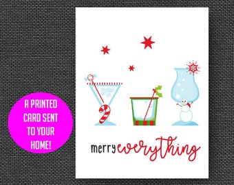 Merry Everything cocktail Christmas card, drinks holiday card, funny holiday, hand lettering