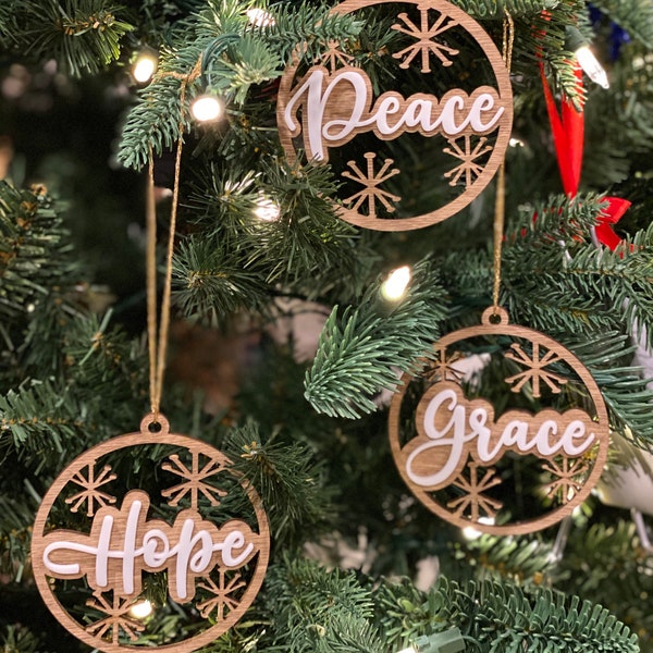 Set of 3 Ornaments - Hope, Grace & Peace