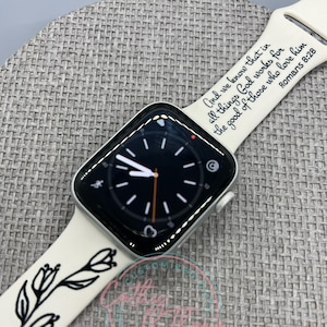 Romans 8:28 Bible Verse Watch Band Silicone, Apple Compatible, Christian, 38/40/41/42/44/45/49 SM or ML