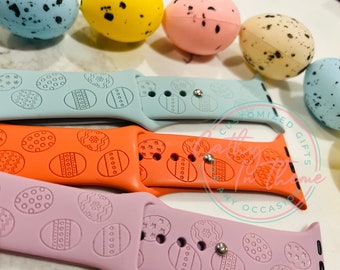 Easter Egg Design Apple Compatible Engraved Silicone Watch Band 38/40/41/42/44/45/49 SM or ML