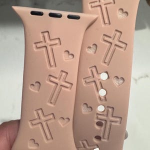 Crosses and Hearts Pattern Design Silicone Engraved Apple Compatible Watch Band. Inspirational and Motivational Christian,Gift for Her,Love