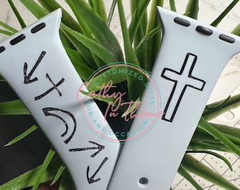 Engraved Christian Symbols Smart Watch Band
