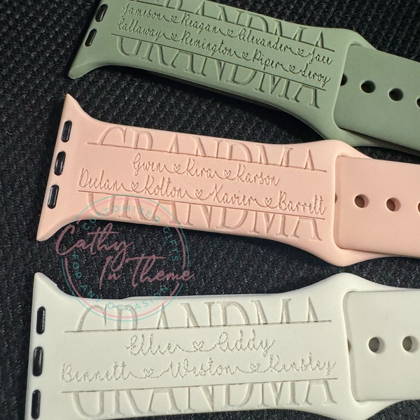 GRANDMA Silicone Watch Band, Personalized Gift for Grandma with Children's Names, Mother's Day Gift 38/40/41/42/44/45/49 SM or ML
