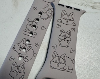 Bracelet de montre en silicone pour chien corgi gravé au laser