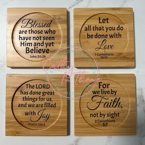 Engraved Bamboo Coasters: Inspirational Bible Verses, Set of 4
