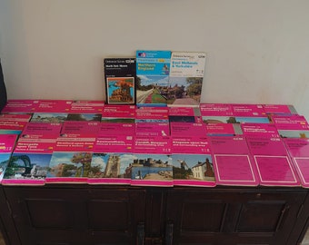Collection of 27 Vintage Maps - 1950s to 1990s Pink Landranger Maps of the UK - Great addition to map collection! - Map Lovers!