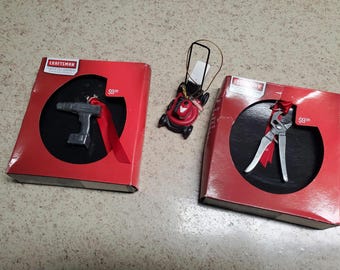 Craftsman Cordless Drill, Pliers And 2011 Mower Christmas Ornaments