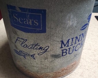 Vtg Sears Roebuck Co Floating Minnow Bucket 10 Qt Galvanized Steel