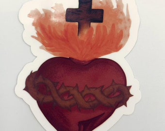 Sacred Heart of Jesus Waterproof Sticker - Free Shipping - Packs of 1, 3, & 5 - USA-Made Vinyl Decal -