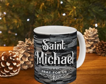 Saint Michael Ceramic Mug, Vintage Prayer Cup