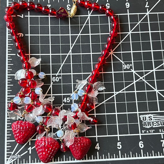 Authentic Murano RED  Glass Bead  Necklace Strawb… - image 4