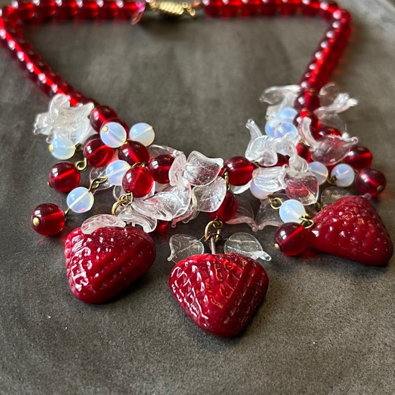 Authentic Murano RED  Glass Bead  Necklace Strawb… - image 2