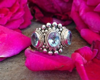 Blue Topaz Ring, Amethyst Ring, Ruby Ring, Gemstone Ring, Women's Silver Ring with Gemstones, Gift for Women, Blue Stone Ring