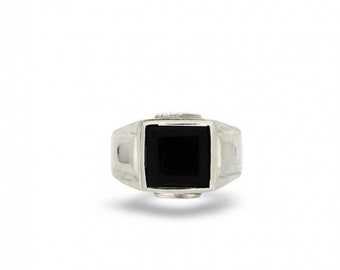 Men's Silver Black Stone Signet Ring, Signet Ring, Classic Signet Ring, Hipster Ring, Men's Silver Jewelry, Vintage Stone Signet Ring