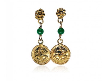 Golden Ganesh Earrings, Silver Gilt Earrings, Ganesh Jewelry, God Elephant Jewelry, Good Luck Earrings, Yoga Jewelry, Boho Jewelry