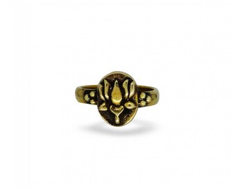 Lotus Flower Ring, Golden Ring, Meditation Ring, Yoga Jewelry, Mystic Ring, Golden Jewelry, Mantra Ring, Girl Gift, Om Ring