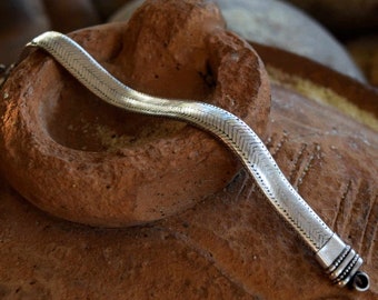 Thick Silver Bracelet for Men and Women, Wide Flat Silver Bracelet, Articulated Silver Bracelet, Snake Chain Bracelet, Men's Silver Bracelet