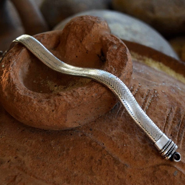 Bracciale in argento spesso per uomini e donne, bracciale in argento piatto largo, bracciale in argento articolato, bracciale a catena di serpente, bracciale in argento da uomo