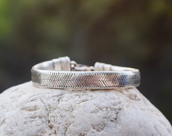 Thicker Silver Bracelet for Men and Women, Wide Flat Silver Bracelet, Articulated Silver Bracelet, Snake Chain Bracelet, Silver Bracelet for Men