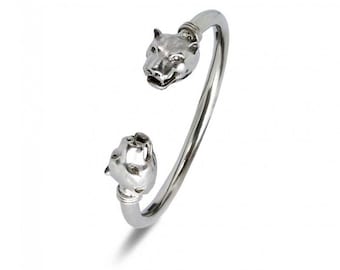 Silver Panther Bracelet, Panther Head Bracelet, Silver Bracelet, Leopard Bracelet, Silver Jewelry, Jaguar Bracelet, Tiger Lion Silver Bracelet