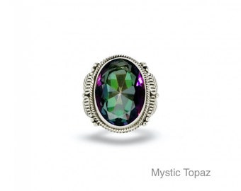Ring mit mystischem Topas, grünem Amethyst oder Labradorit in Silber, Edelsteinring, Silberschmuck mit Steinen, Regenbogensteinring für Damen