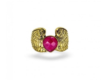Angel Wings Ring, Ruby Ring, Gold Ring, Romeo and Juliet Jewelry, Festival Jewelry, Red Stone Ring, Wings Ring, Rock Ring