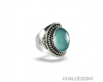 Chalcedony Onyx or Labradorite Ring in Silver, Blue Stone Ring, Green Stone Ring, Gift for Women, Boho Hippie Ring, Stone Ring