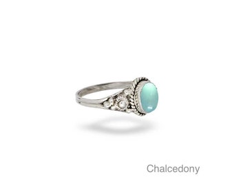 Silver Ring with Stone, Chalcedony Ring, Rose Quartz Ring, Turquoise Ring, Moonstone Ring, Woman Gift Ring, Boho Ring
