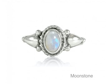 Silver Turquoise Ring, Turquoise Ring, Ring with Stone, Boho Ring, Moonstone Ring, Black Onyx Ring, Gift Ring Woman