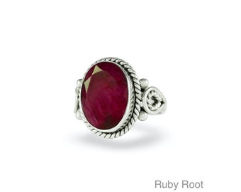 Ruby, Green Amethyst, and Emerald Silver Ring, 925 Sterling Silver Faceted Natural Stone Ring, Delicate Boho Ring, Antique Style Ring, Women's