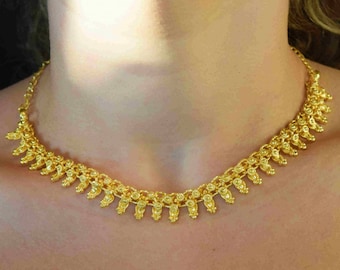 Vintage Boho Style Golden Necklace, Women's Golden Jewelry, Party Golden Choker, Golden Tribal Ethnic Necklace, Gift for Her, Boho Jewelry