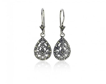 Vintage 925 Sterling Silver Marcasite Earrings, Antique Style Earrings, Art Deco Jewelry, Vintage Jewelry, Party Earrings, Gift for Women