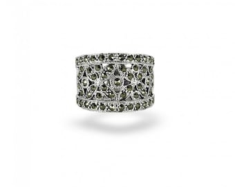 Anillo Vintage Plata y Marcasites, Anillo Estilo Antiguo, Anillo Art Déco, Regalo Mujer, Joyería Vintage, Anillo Plata Piedra,Anillo Fiesta