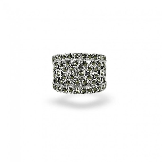 Anillo Vintage Plata y Marcasites, Anillo Estilo Antiguo, Anillo Art Déco, Regalo Mujer, Joyería Vintage, Anillo Plata Piedra,Anillo Fiesta