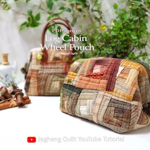 Log Cabin Quilt Wheel Pouch : PDF pattern WITHOUT written instructions, See the video tutorial on YouTube
