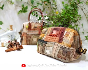 Log Cabin Quilt Wheel Pouch : PDF pattern WITHOUT written instructions, See the video tutorial on YouTube
