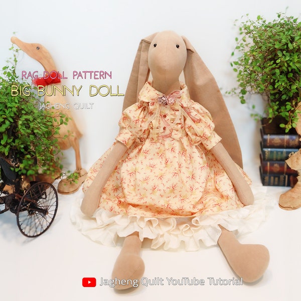 Big Bunny Doll : PDF-Schnittmuster OHNE schriftliche Anleitung, Siehe die Video-Anleitung auf YouTube