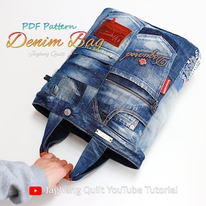 Stylish Denim Bag : PDF pattern WITHOUT written instructions, See the video tutorial on YouTube