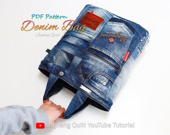 Stylish Denim Bag : PDF pattern WITHOUT written instructions, See the video tutorial on YouTube