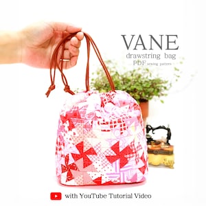 Drawstring Patchwork Bag : PDF pattern WITHOUT written instructions, See the video tutorial on YouTube