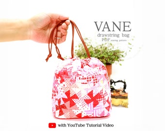 Drawstring Patchwork Bag : PDF pattern WITHOUT written instructions, See the video tutorial on YouTube