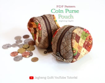 Coin Purse Pouch : PDF pattern WITHOUT written instructions, See the video tutorial on YouTube