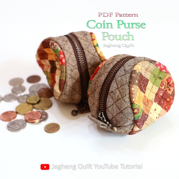 Coin Purse Pouch : PDF pattern WITHOUT written instructions, See the video tutorial on YouTube