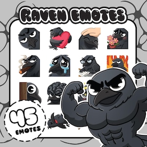 Raven Emote Bundle | Cute cartoon Raven emotes for Twitch Discord YouTube | Kawaii Crow emotes | Big Emote Pack | Black bird emotes