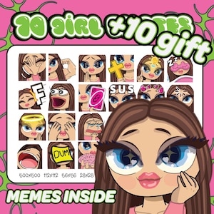Brown Hair, Blue Eyes Girl Emotes for Twitch & Discord  | 70 + 10 Cute Girl Emotes | Twitch girl emotes | Girl emote bundle | Cute emotes