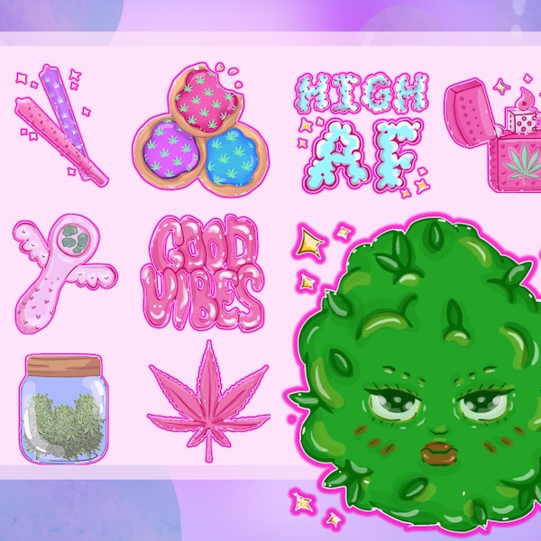 Pink stoner kit emotes bundle | twitch emotes | discord emotes | meme emote | 420 emotes | pink emotes | emotes | emotes pack |