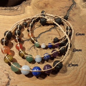 “Serenity” Bracelet in Macramé / Adjustable and Customizable / 7 Chakras / 3 Models: Obsidian Carnelian Tiger Eye Aventurine etc.