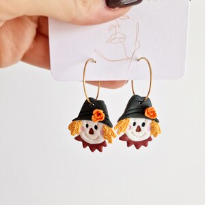 SCARECROW Polymer Clay Earrings Harvest and Autumn Lovers Accessories Back to School Jewellery Flower Lover Thanksgiving Jewelry image 7