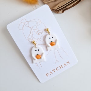 GHOST WITH PUMPKIN | Polymer Clay Earrings | Fall Inspired Colorful Jewelry | For Autumn Lovers | Homecoming and Back to School Accesories