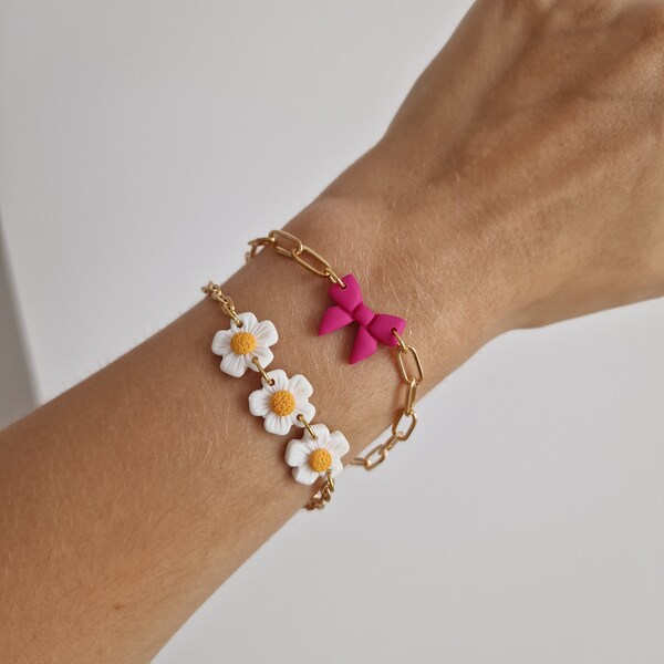 BRACELET CHAÎNE | Bracelet réglable en pâte polymère | Accessoires de tenue simples pour fille | Bijoux pour amoureux des fleurs | Idée cadeau bijoux pour meilleur ami